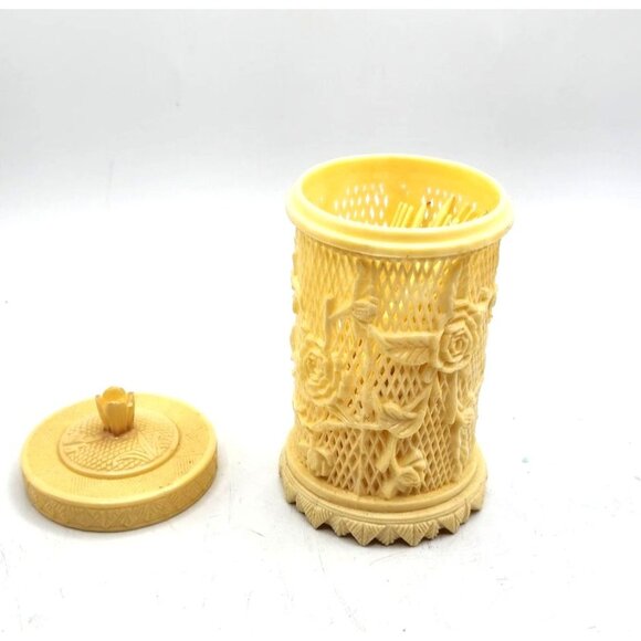 Rose Trellis Celluloid Plastic Container For Hors d'oeuvres Forks - Picture 5 of 6